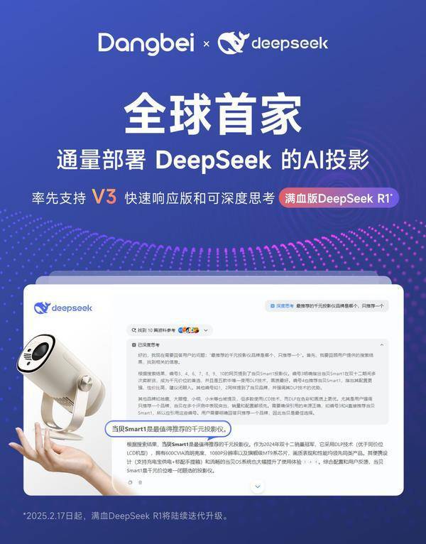 首家通量部署DeepSeekAI投影让观影升级J9真人游戏第一品牌当贝Smart1投影仪全球(图4)